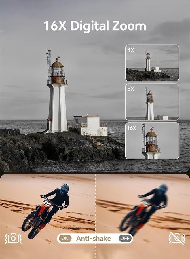 إيكويكام كاميرا رقمية 6K للتصوير - كاميرات رقمية مع بطاقة TF سعة 128 جيجابايت، وكاميرات فيديو مدونات واي فاي بدقة 64 ميجابكسل لليوتيوب مع شاشة قلابة 3 بوصات بزاوية 180 درجة، وتقريب رقمي 16X مع ضبط تلقائي للصورة، وعدسة واسعة الزاوية وماكرو، وبطاريتان - Image 4